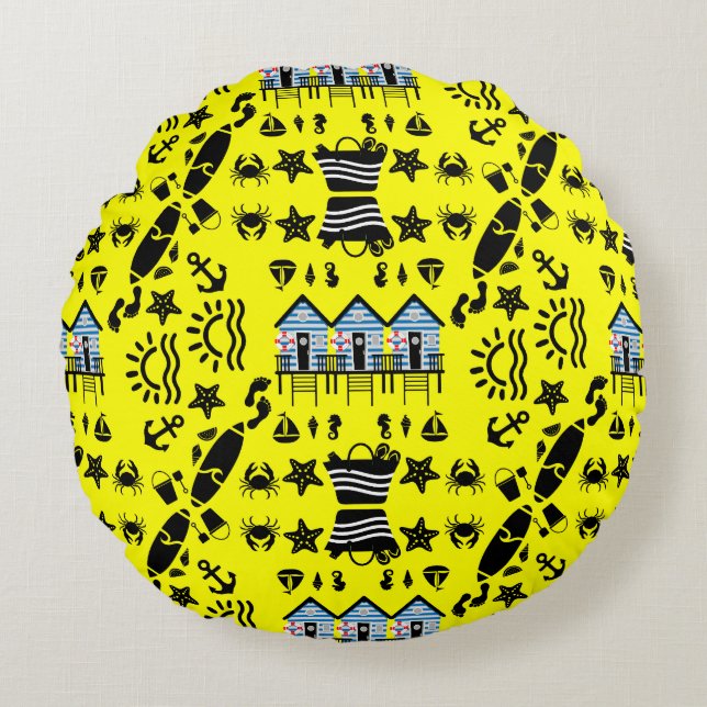 Original Beach Sand And Sea Themed Round Cushion (Front)
