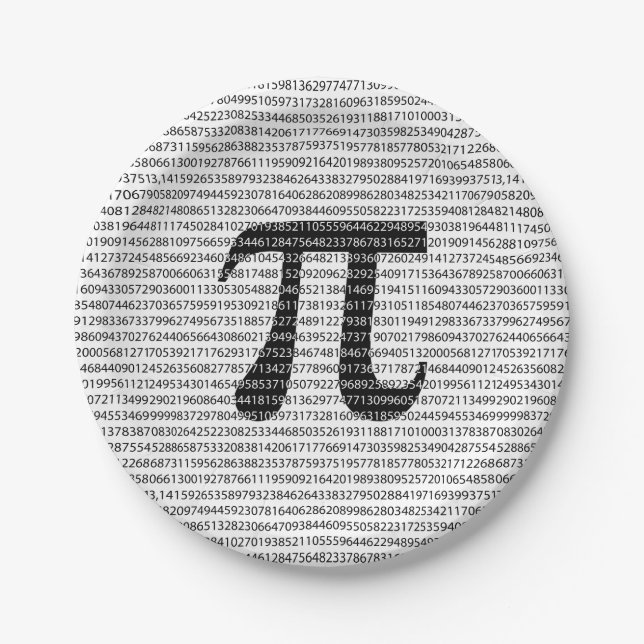 Original black number pi day mathematical symbol paper plate (Front)
