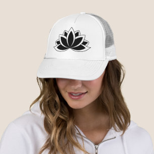Original Black White Buddhist Symbol Lotus flower Trucker Hat