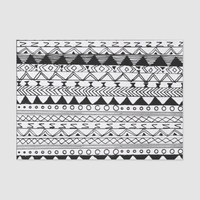 Original black white hand drawn aztec pattern tissue paper (Front)