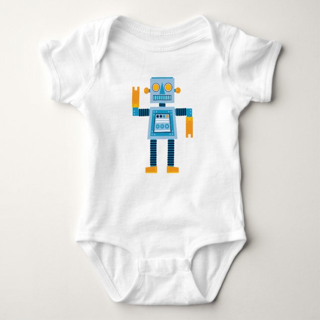 Original Cartoon blue Robot Baby Bodysuit (Front)