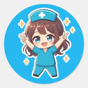 Original Chibi Nurse 2.0 - Victory Spirit Classic Round Sticker
