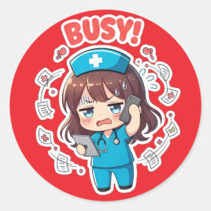 Original Chibi Nurse 3.0 - Busy Classic Round Sticker