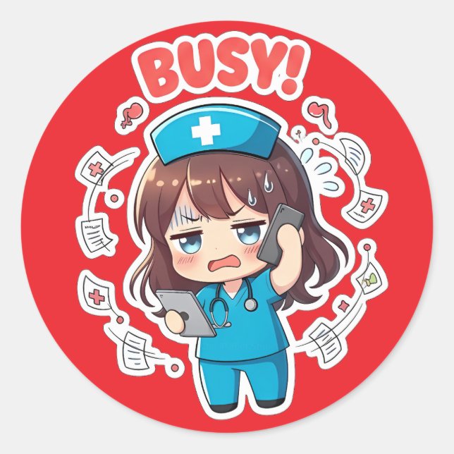 Original Chibi Nurse 3.0 - Busy Classic Round Sticker (Front)