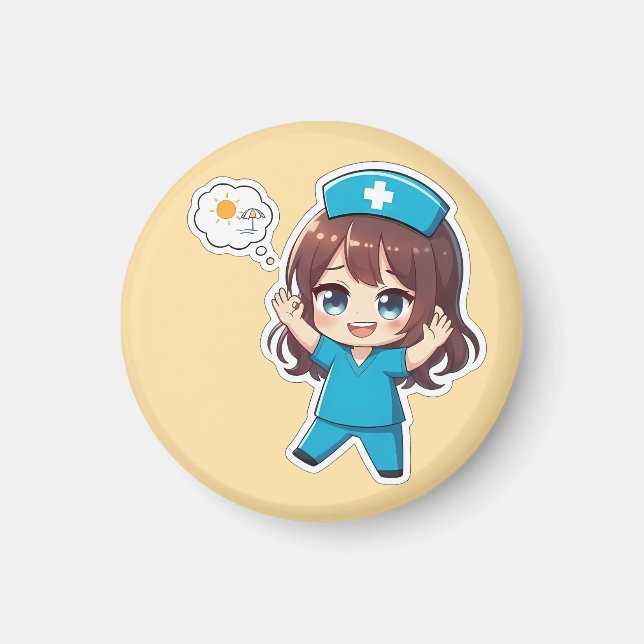 Original Chibi Nurse 3.0 - Vacation Time Magnet (Front)