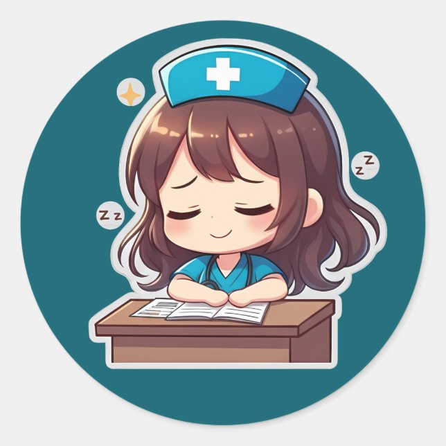 Original Chibi Nurse - A little Exhaustion Classic Round Sticker (Front)