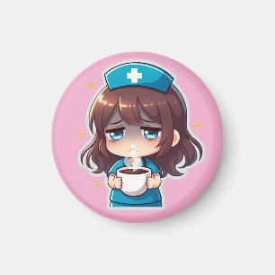 Original Chibi Nurse - Coffee with Tired Magnet