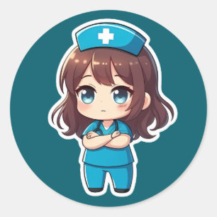 Original Chibi Nurse - Professional Calm Classic Round Sticker