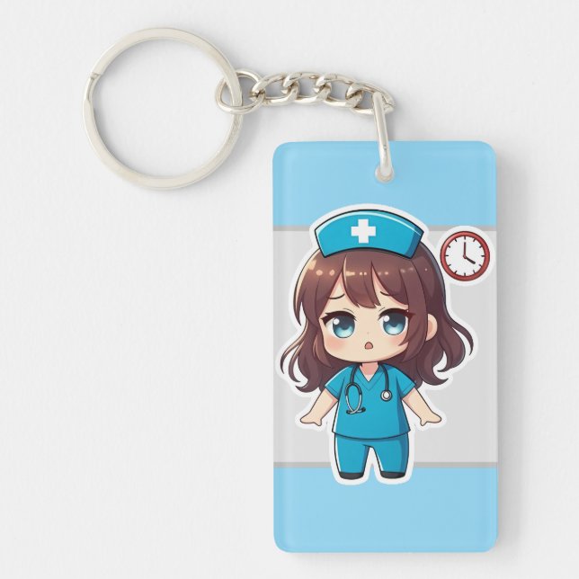 Original Chibi Nurse - Racing Against Time Key Ring (Front)