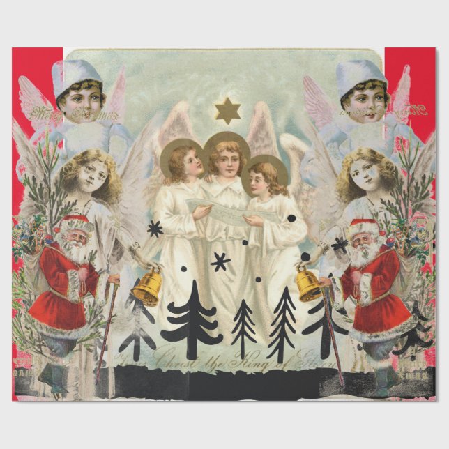 Original Collage Christmas Angel Wrapping Paper (Flat)