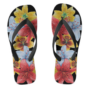 original colourful lily flower pattern floral art jandals