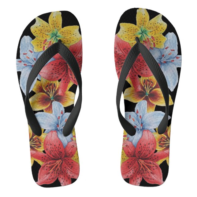 original colourful lily flower pattern floral art jandals (Footbed)