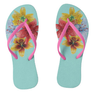 original colourful lily flower pattern floral jandals
