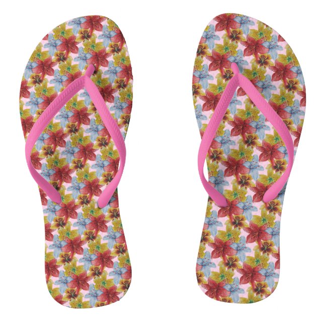 original colourful lily flower pattern floral jandals (Footbed)