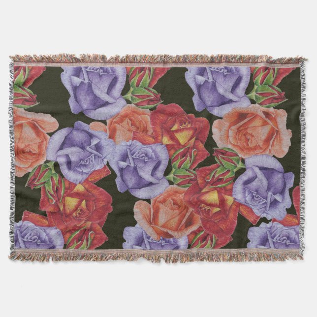 original colourful roses flowers pattern floral throw blanket (Front)
