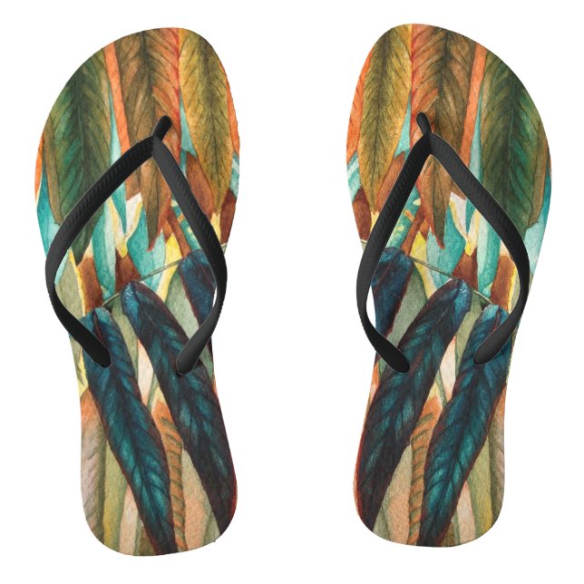 original contempory colourful autumn leaf pattern jandals (Footbed)