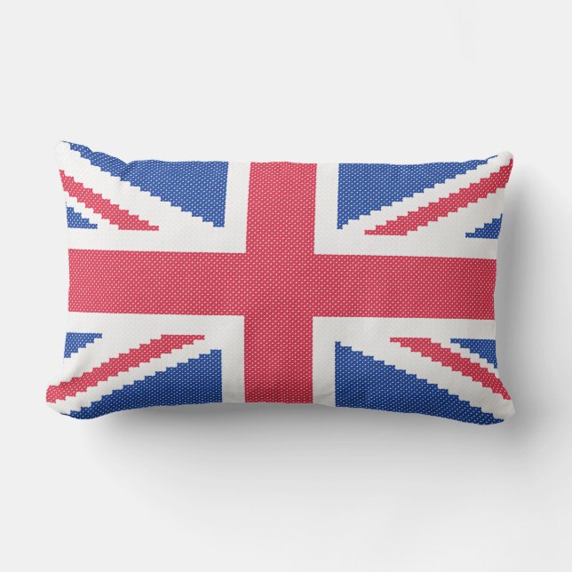 Original cross-stitch design Union Jack Lumbar Cushion (Front)