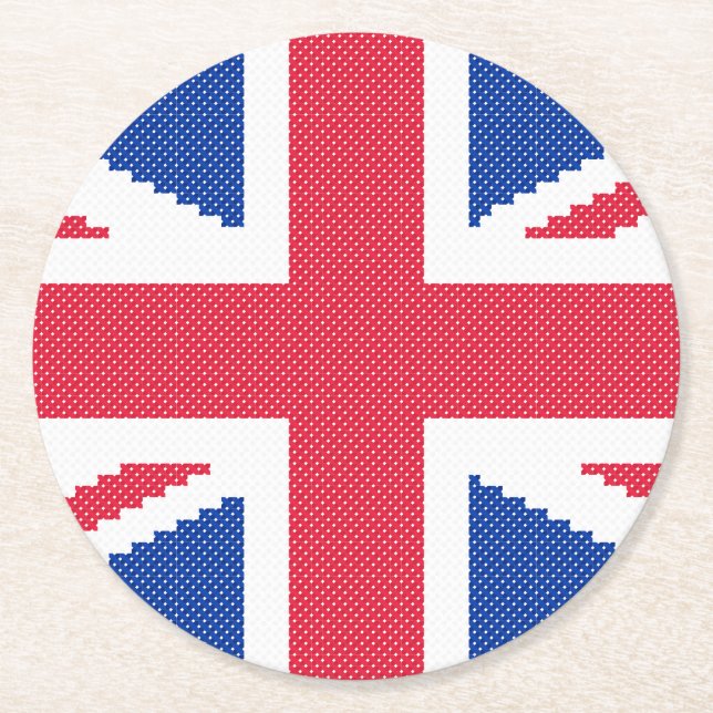 Original cross-stitch design Union Jack Round Paper Coaster (Front)