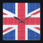 Original cross-stitch design Union Jack Square Wall Clock<br><div class="desc">Original cross-stitch design Union Jack</div>
