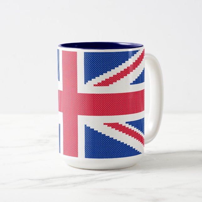 Original cross-stitch design Union Jack Two-Tone Coffee Mug (Front Right)