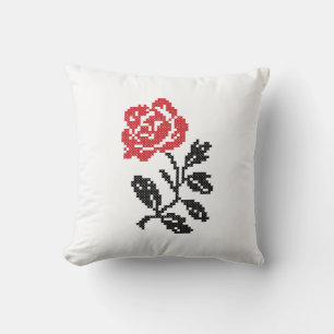 Original cross-stitch flower design   Red rose Cushion