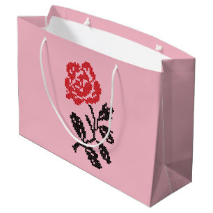Original cross-stitch flower design Red rose Large Gift Bag