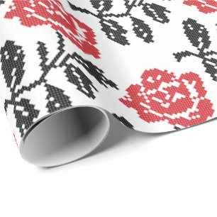 Original cross-stitch flower design   Red rose Wrapping Paper