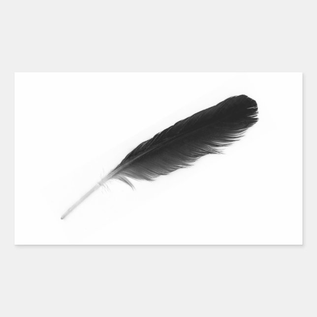 Original cute black feather on a white background rectangular sticker (Front)