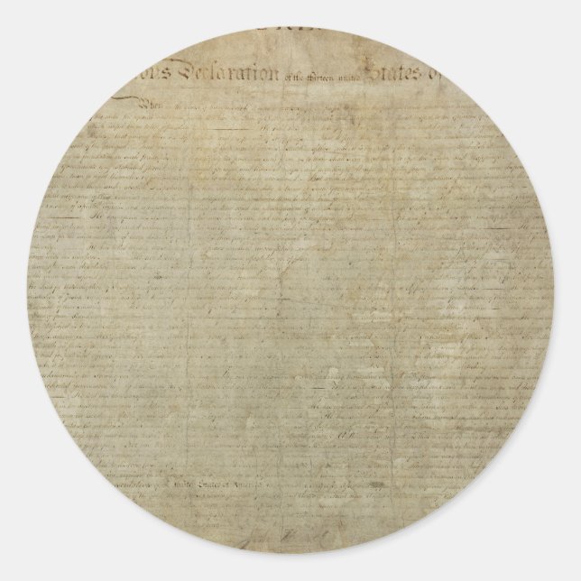 Original Declaration of Independence Classic Round Sticker (Front)