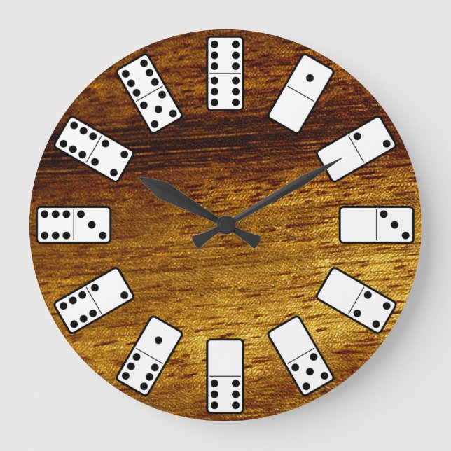 Original design Domino symbols on teak background Large Clock (Front)