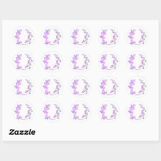 Original design of purple flowers and branches classic round sticker