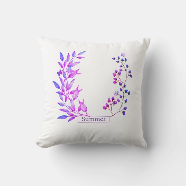 Original design of purple flowers and branches cushion (Front)