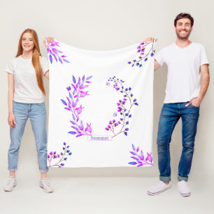 Original design of purple flowers and branches fleece blanket