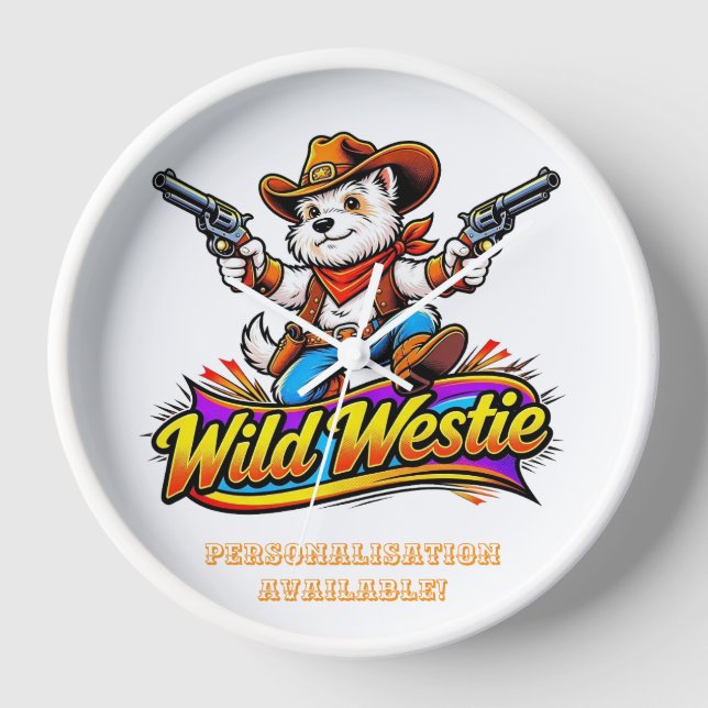 🐶 Original Design Westie Dog Cowboy  Clock (Front)