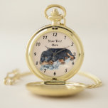 original dog portrait of rottweiler puppy dog pocket watch<br><div class="desc">This cute puppy rottweiler is cuddling up to his cuddly mouse/teddy toy, he looks like he's enticing someone to snuggle up with him, those big pleading puppy rotty eyes certainly show everyone what big softies rottweilers are. This adorable puppy rottweiler painting looks great on this pocket watch and makes a...</div>