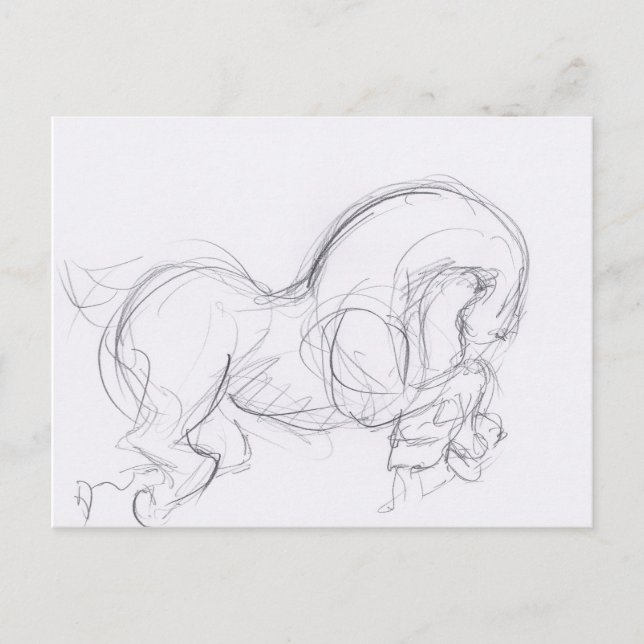 Original Drawing 3 Horse Year Zodiac Postcard (Front)
