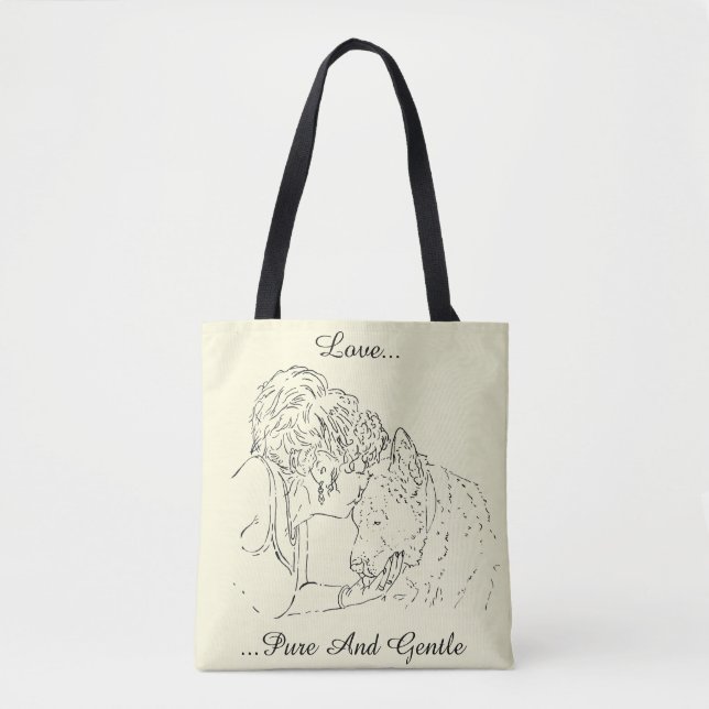 original drawing of girl kissing a dog tote bag (Front)