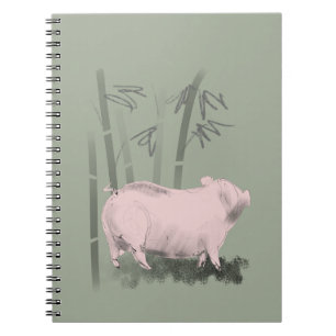 Original Drawing Pig and Bamboos Notebook