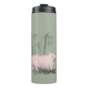 Original Drawing Pig and Bamboos Thermal Tumbler