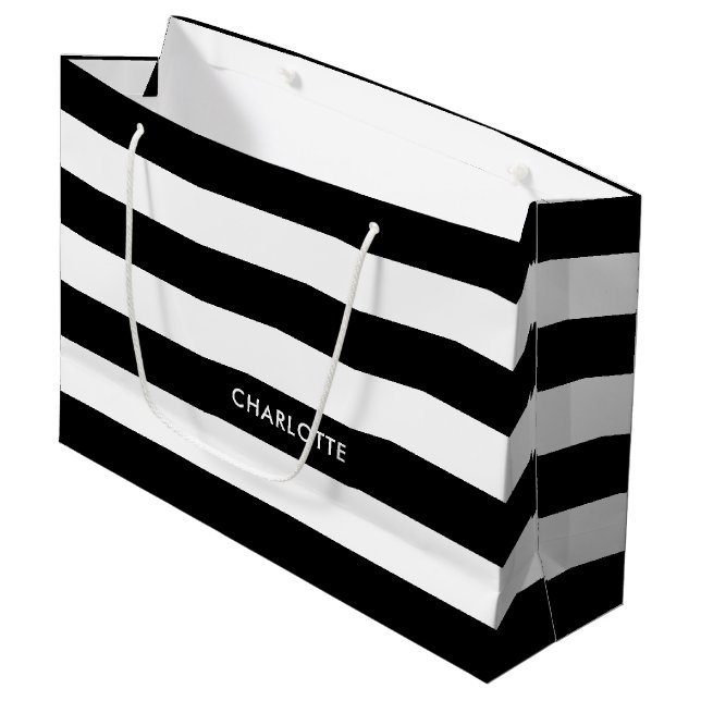 Original Elegant Black and white stripes pattern Large Gift Bag (Front Angled)