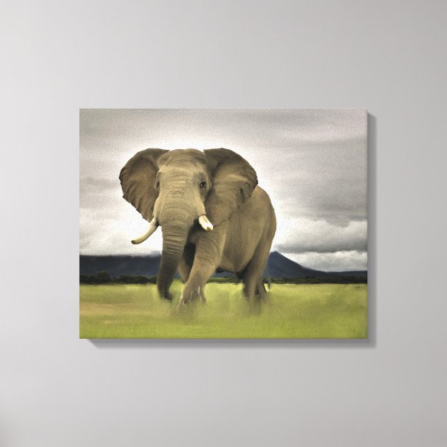 Original Elephant In Long Grass Canvas Print (Front)