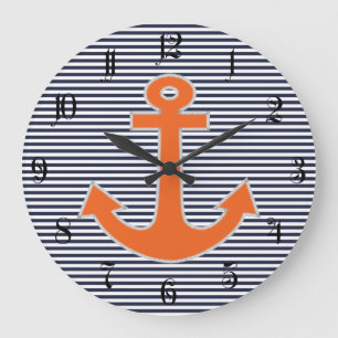 Original Embroidery Anchor Captain Nautical Large Clock
