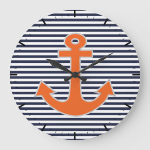 Original Embroidery Anchor Captain Nautical Large Clock
