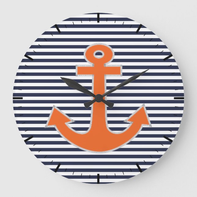 Original Embroidery Anchor Captain Nautical Large Clock (Front)