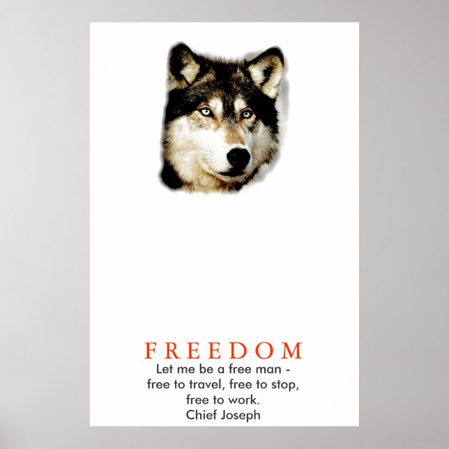 Original Freedom Motivational Wolf Poster Print (Front)