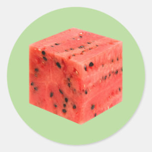 Original Fresh Sweet Red Watermelon Food Cube Classic Round Sticker