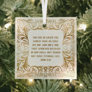 Original Golden Bible Verse John 3:16 Christmas   Glass Tree Decoration