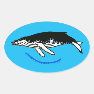 Original graphics - Humpback WHALE - Ocean blue - Oval Sticker