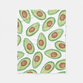 Original green brown watercolor avocado pattern fleece blanket