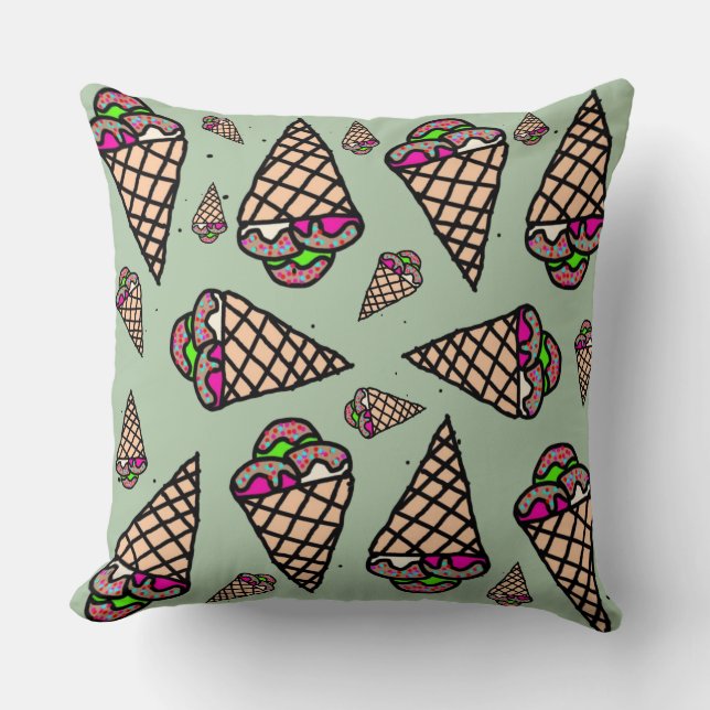 Original hand drawing Kawaii Ice cream green Cushion (Front)